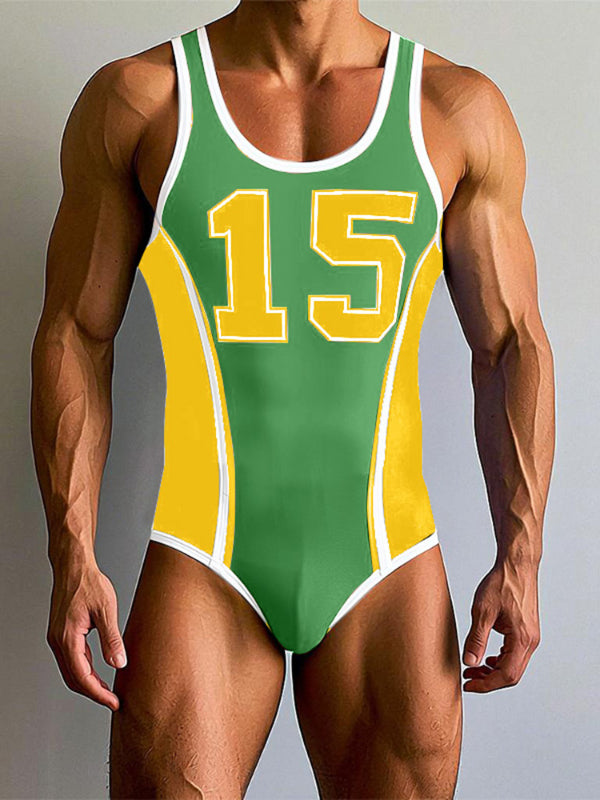 Men's Colorblock Number Print Bodysuit SKUL21173