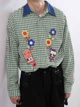 Men's Plaid Print Contrast Color Long Sleeve Shirt SKUL42675