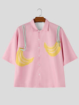 Men's High-Street Playful Banana Print Cuban Collar Short Sleeve Shirt SKUL66051