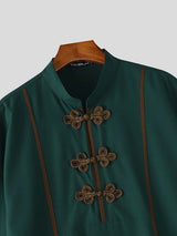 Men's Contrast Trim Frog Button Stand Collar Half Sleeve Shirt SKUL60611