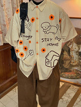 Men's Fun Print Striped Short Sleeve Shirt SKUL35365