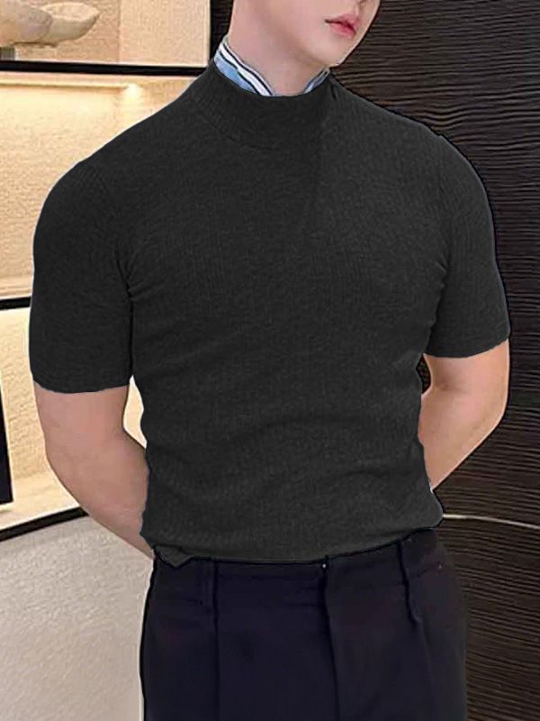 Men's Solid Color Textured Short Sleeve T-Shirt SKUL31926