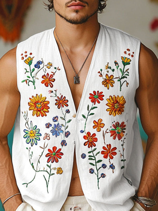 Men's Floral Print Casual Waistcoat SKUL20232