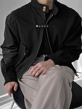 Men's Strap Patchwork Stand Collar Long Sleeve Jacket SKUL41074