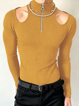 Men's Cut-Out Design Zipper Long Sleeve T-shirt SKUL46434