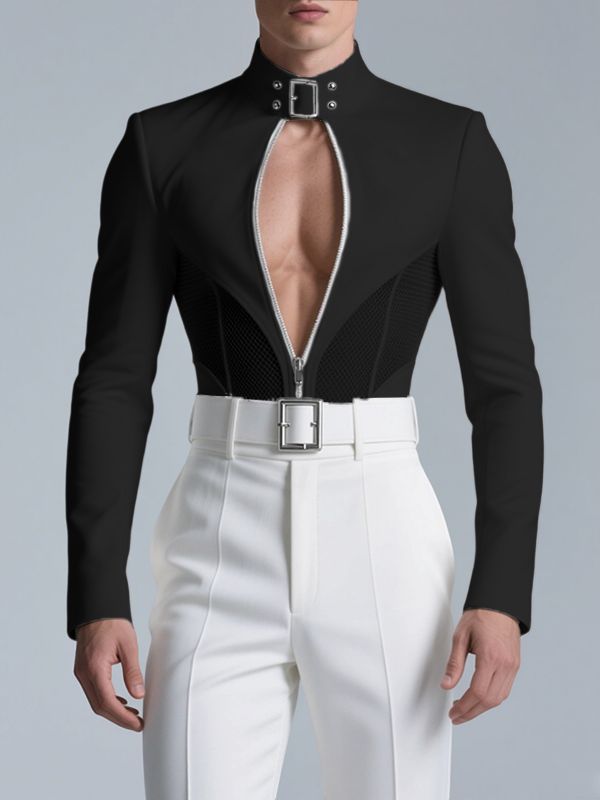 Men's Cut-Out Sheer Mesh Long Sleeve Jacket SKUL31911