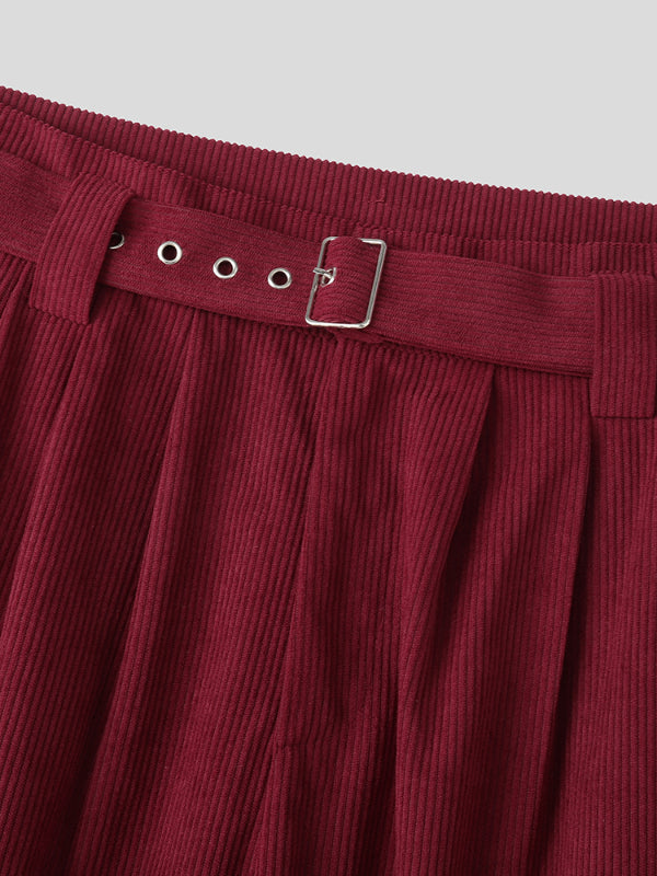 Men's Metal Buckle Patchwork Textured Casual Pant SKUL22237