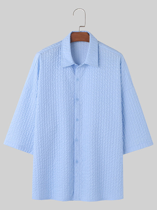 Mens Solid Texture Loose Short Sleeve Shirt SKUK51083