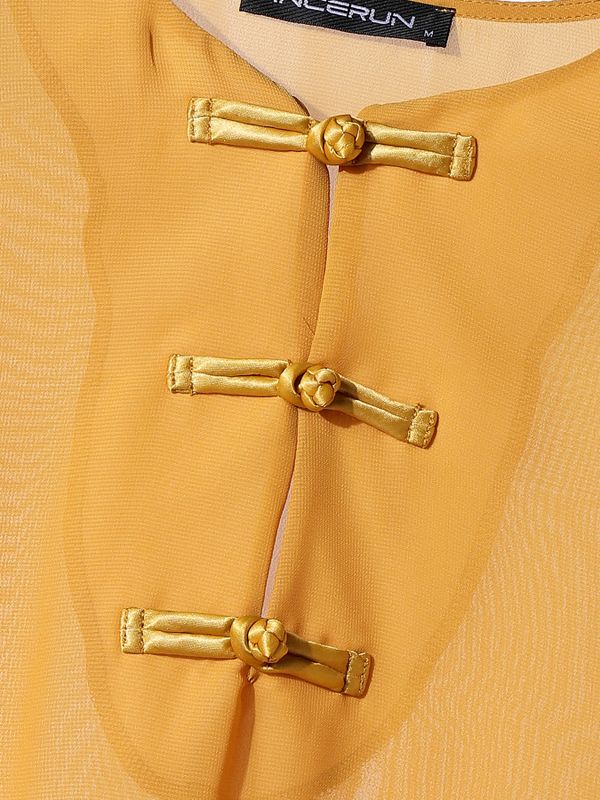 Men's New Chinese Style Sheer Frog-Button Two Pieces Outfit SKUL57733