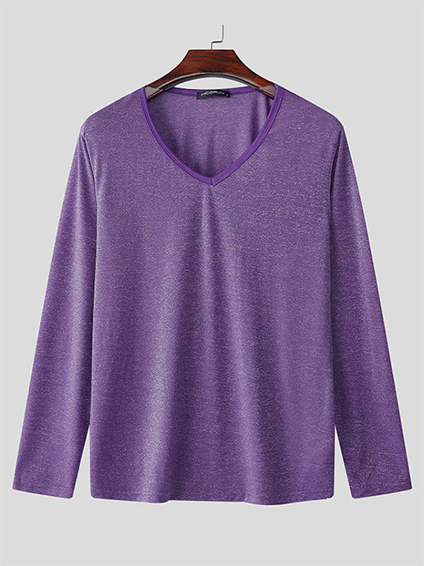 Mens Sparkling V-Neck Long Sleeve T-shirt SKUL02089