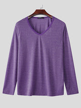 Mens Sparkling V-Neck Long Sleeve T-shirt SKUL02089