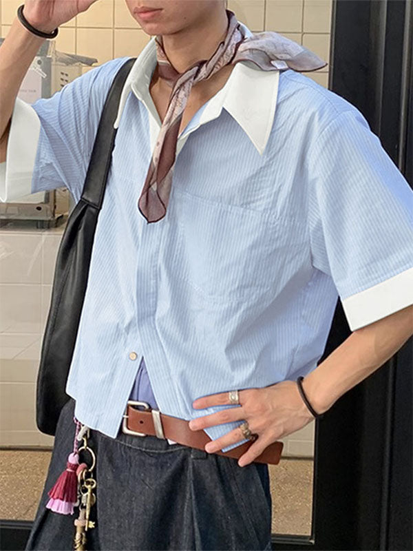 Men's Striped Color Block Short Sleeve Shirt SKUL23655