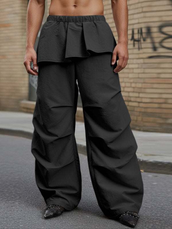 Men's Faux Two Piece Ruched Wide Leg Pant SKUL46111