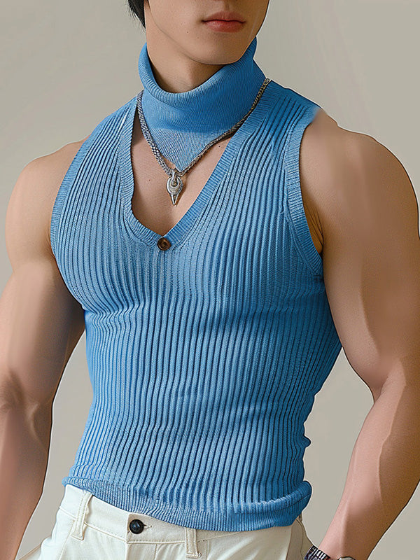 Mens Solid Textured V-Neck Sleeveless Vest SKUK63980