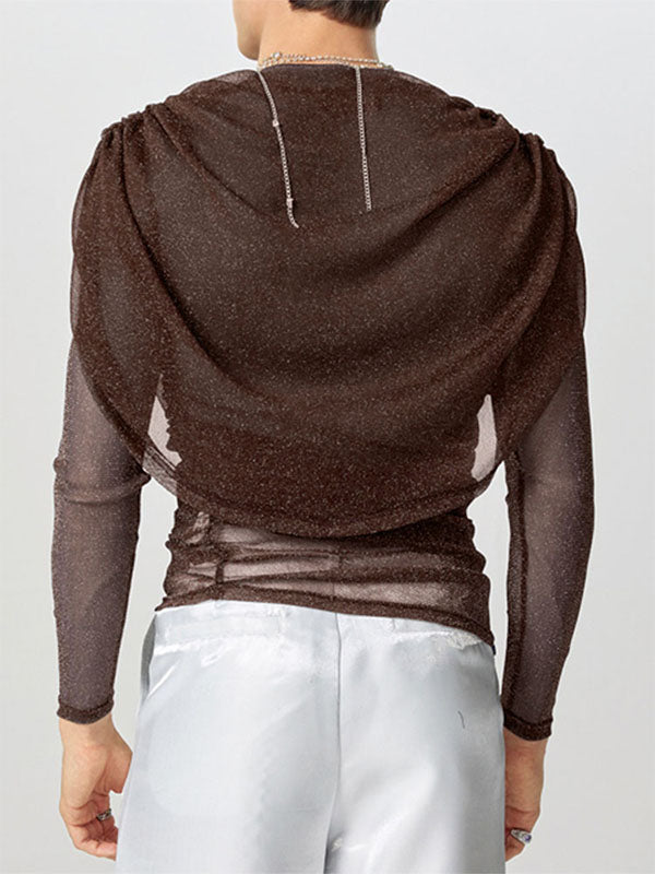 Mens Shimmer Sheer Hooded Long-Sleeve T-Shirt SKUK84560