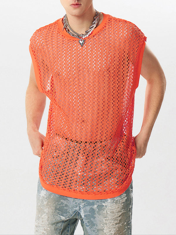 Mens Hollow Out Crew Neck Sleeveless Vest SKUK46354