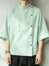 Men's Asymmetrical Side-Fastening High-Collar Boxy Shirt SKUL60115