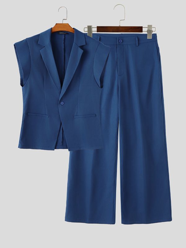 Men's High Street Urban Casual Single-Breasted Two Pieces Outfit SKUL77310