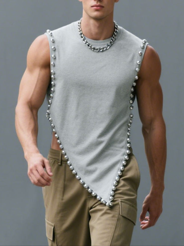 Men's Metal Bead Decor Irregular Hem Tank SKUL23927