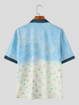 Men's Lotus Print Short Sleeve Shirt SKUL17013