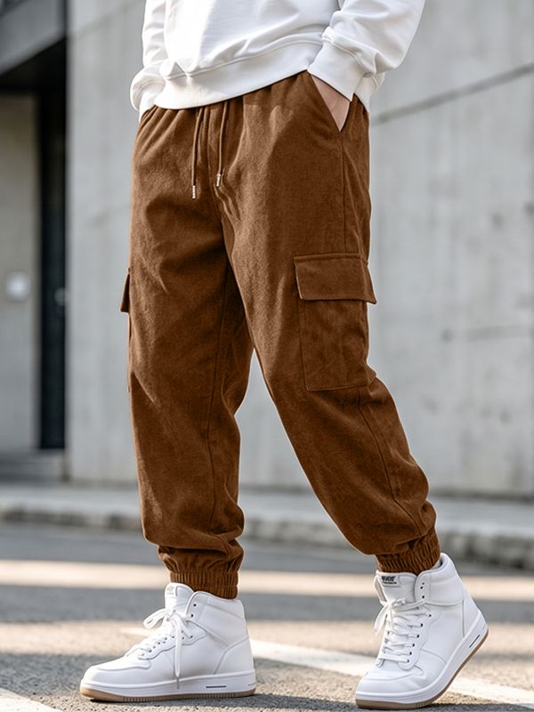 Men's Japanese Workwear City Walk Corduroy Cargo Flap Pocket Cuffed Pant SKUL84772