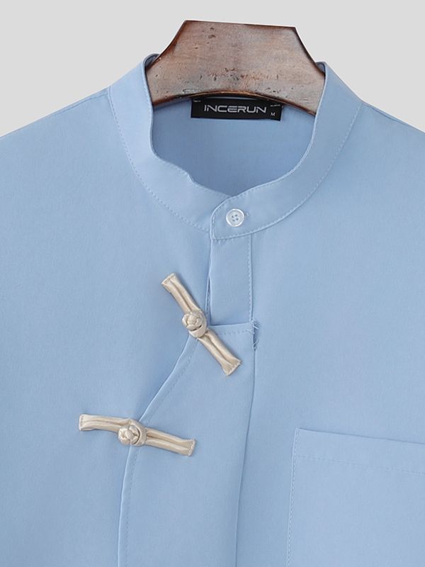 Men's Asymmetric Chinese Knot Short Sleeve Shirt SKUL50139