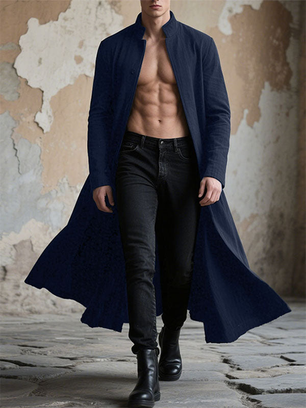 Men's Solid Color Stand Collar Long Sleeve Cardigan SKUL25750