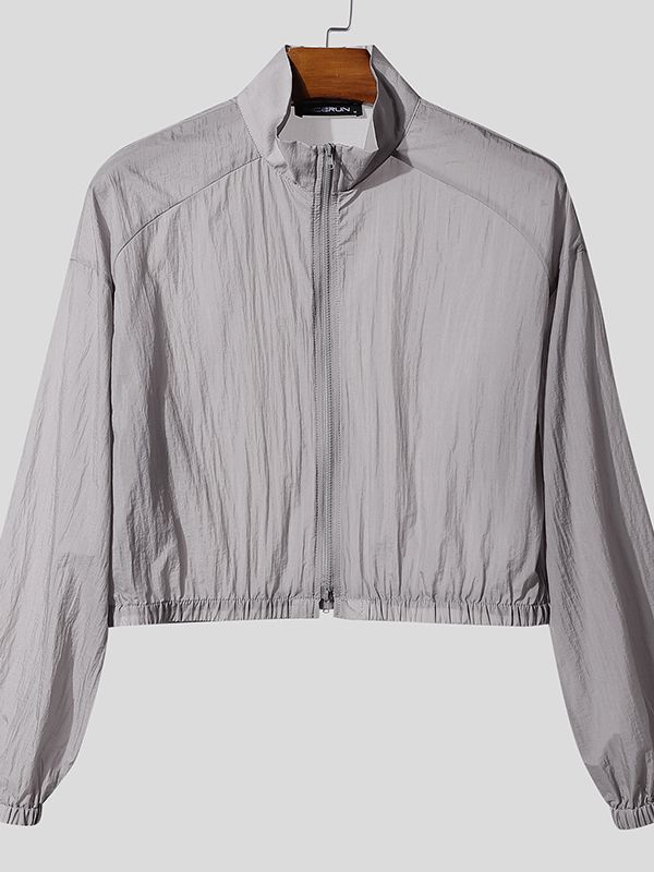 Men's Lightweight Semi Sheer Cropped Long Sleeve Jacket SKUL46175