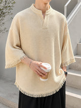 Men's Avant-Garde Modern Neo-Chinese Zen Waffle Knit Drop Shoulder T-shirt SKUL73499