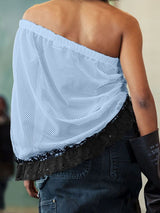 Men's Avant-Garde One-Shoulder Number Print Mesh Ruffle Lace Hem Tank SKUL54411