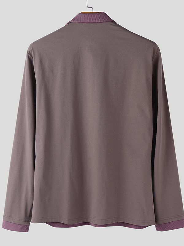 Men's Faux Two Piece Contrast Long Sleeve Cardigan SKUL50090