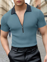 Men's Casual Textured Contrast Color Short Sleeve Shirt SKUL46318