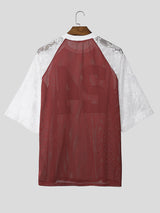 Men's Lace Patchwork Number Print Short Sleeve T-Shirt SKUL18993