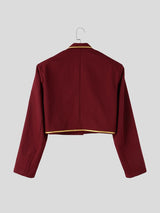 Men's Retro Party Gold Piping Double-Breasted Button Cropped Long Sleeve Blazer SKUL81157