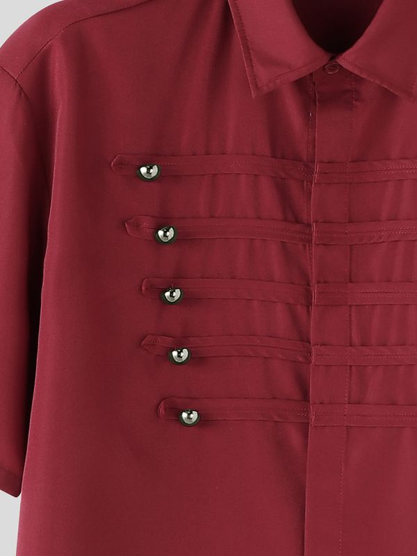 Men's Avant-Garde Hussar-Inspired Military Cording Short Sleeve Button-Down Shirt SKUL62066