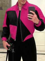 Men's Contrast Color Textured Long Sleeve Jacket SKUL44402