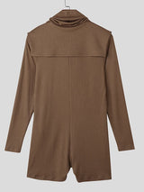 Men's Knitted Textured Lapel Zipper Long Sleeve Bodysuit SKUL45147