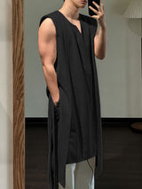 Men's Avant-Garde Asymmetrical Draped Longline Sleeveless Shirt SKUL62084