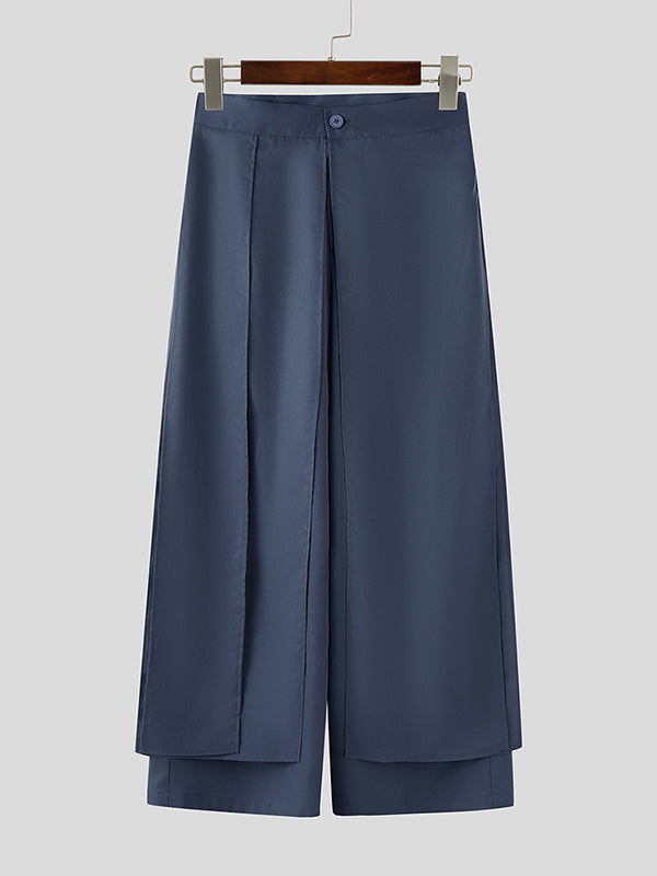 Men's Solid Color Layered Wide Leg Casual Pant SKUL30427