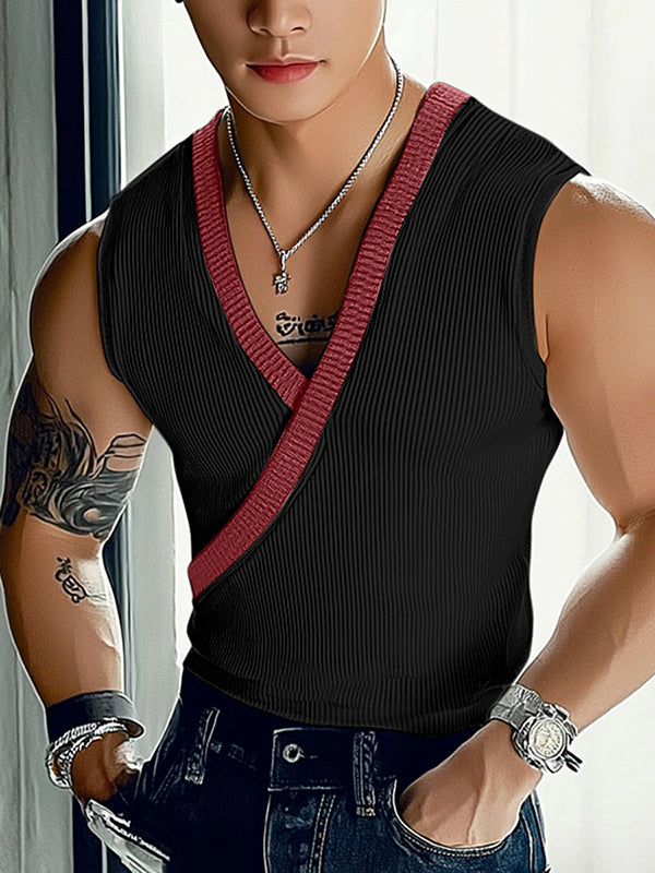 Mens Knit Ribbed Color-Blocked Tank SKUL04168