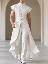 Men's Solid Color Ruffle Hem Sleeveless Waistcoat SKUL23520