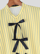Mens Bow Ribbon Striped Short Sleeve Shirt SKUL19082