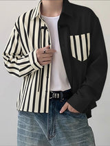 Men's Stripe Contrast Color Frog Button Long Sleeve Shirt SKUL41046