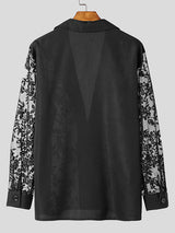 Mens Sheer Lace Patchwork Long-Sleeve T-shirts SKUK81429