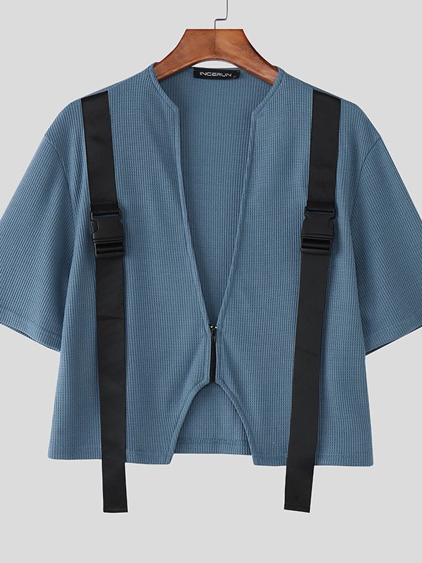 Men's Webbing Patchwork Waffle Texture Short Sleeve T-shirt SKUL46020