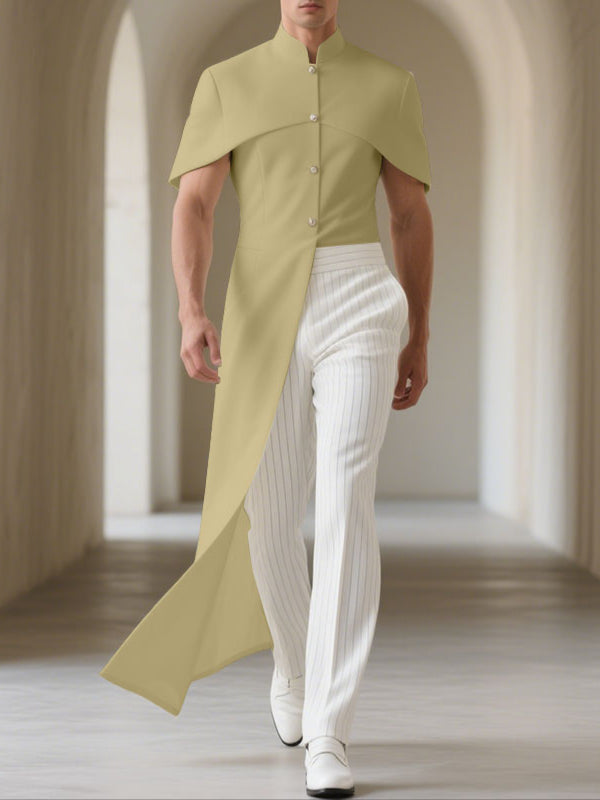 Mens Solid Color Long Hem Short Sleeve Blazer SKUL23509