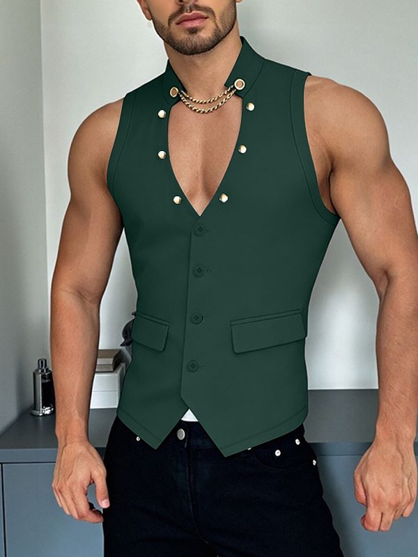 Men's Chain Decoration Slim Fit Waistcoat SKUL48010