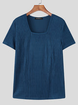 Mens Knit Textured Square Neck Short Sleeve T-Shirt SKUL22725