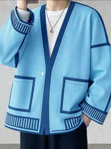 Men's Deconstructed Contrast Line Printed Long Sleeve Cardigan SKUL40106