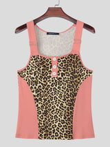 Men's Clubwear Leopard Print Color Block Strap Button Tank SKUL73608